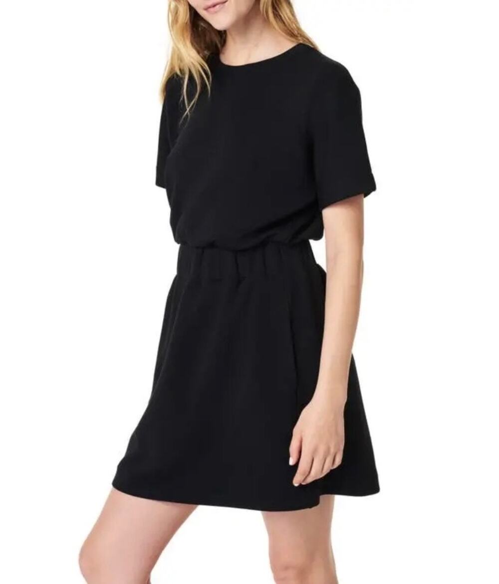 SPANX AirEssentials Cinched Mini Dress Small Black Short Sleeve Stretch EUC